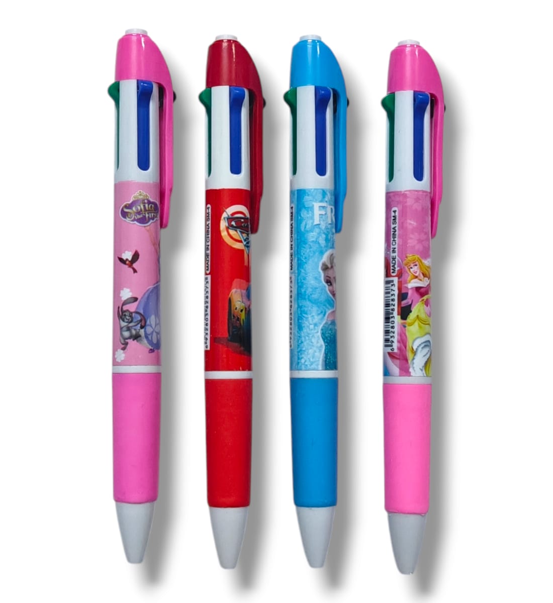 Cartoon Character 4-Color Ballpoint Pens for Kids – Fun & Stylish Birthday Return Gifts (Set of 4)